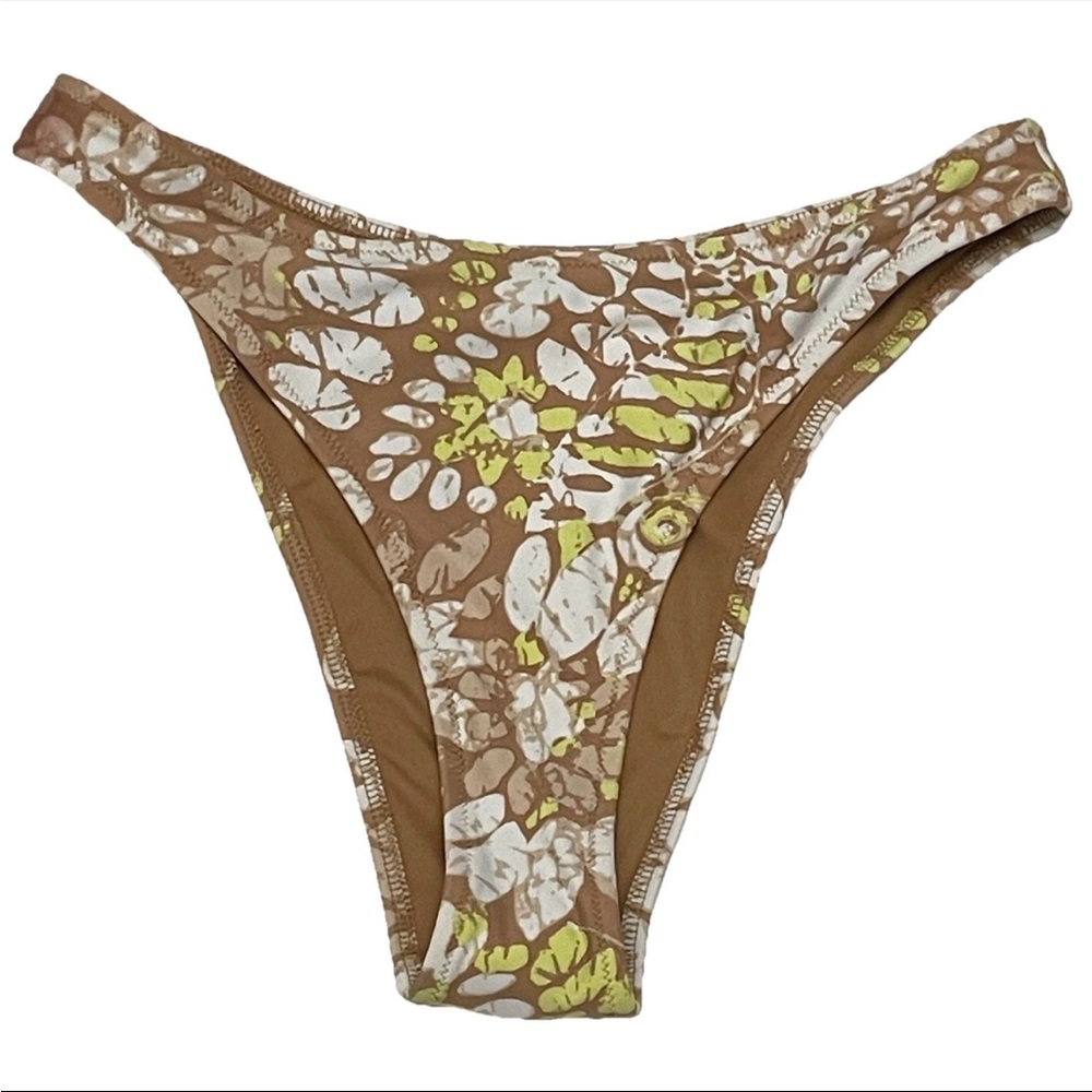NWT Aerie “Cheekiest” Bikini Bottom Size SMALL Brown Yellow Floral Swimsuit